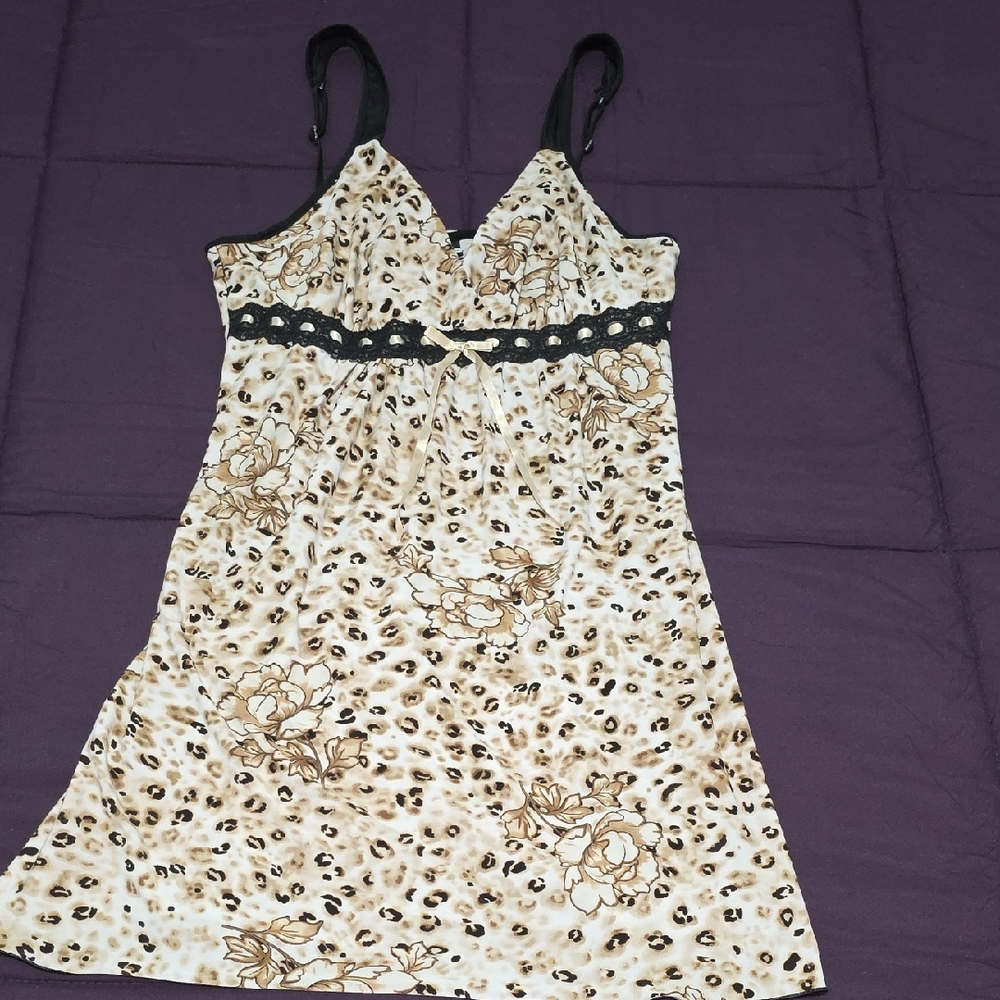 Floral Leopard Print Dress with Black Straps
